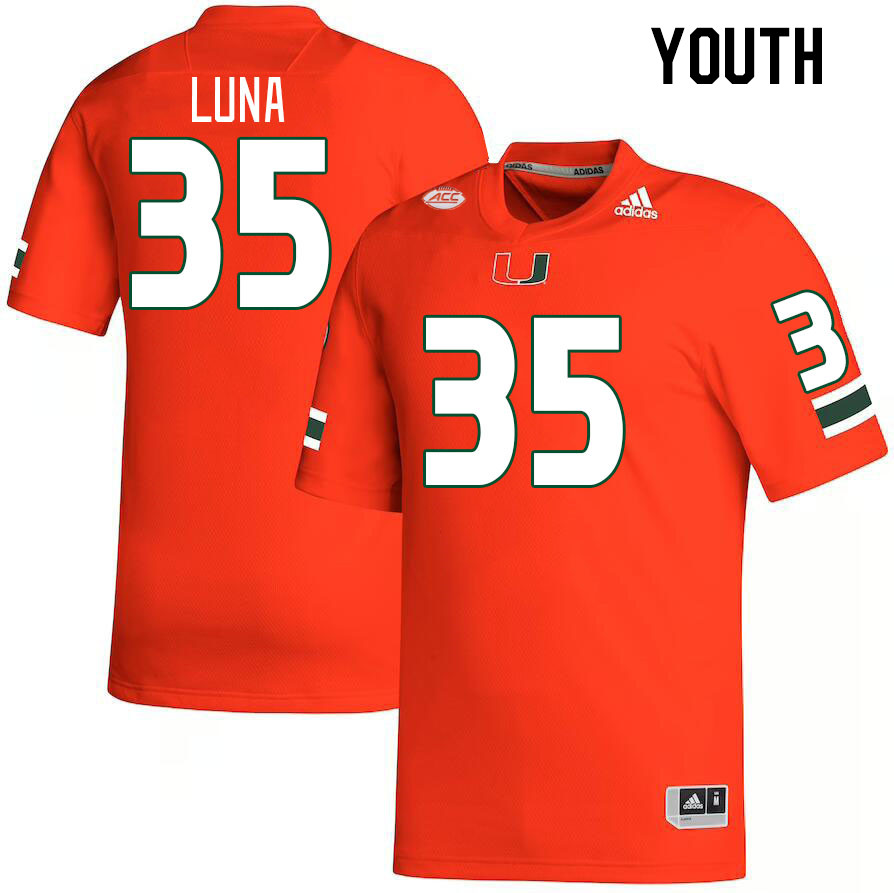 Youth #35 Kolby Luna Miami Hurricanes College Football Jerseys Stitched Sale-Orange